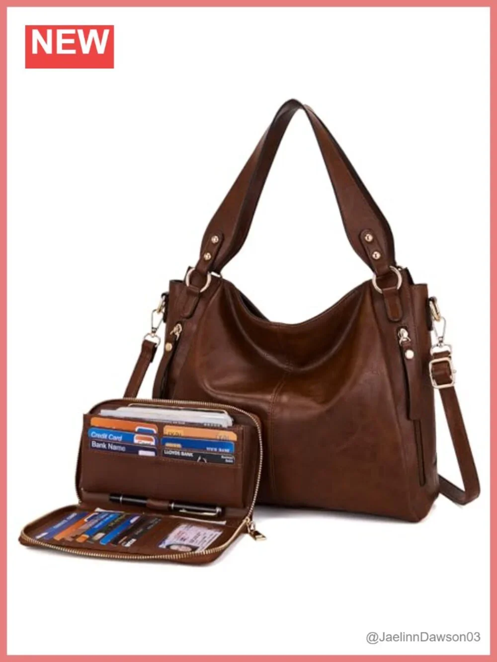Faux Leather Hobo Handbag & Wallet Set, RFID Blocking, Tote Shoulder Bag